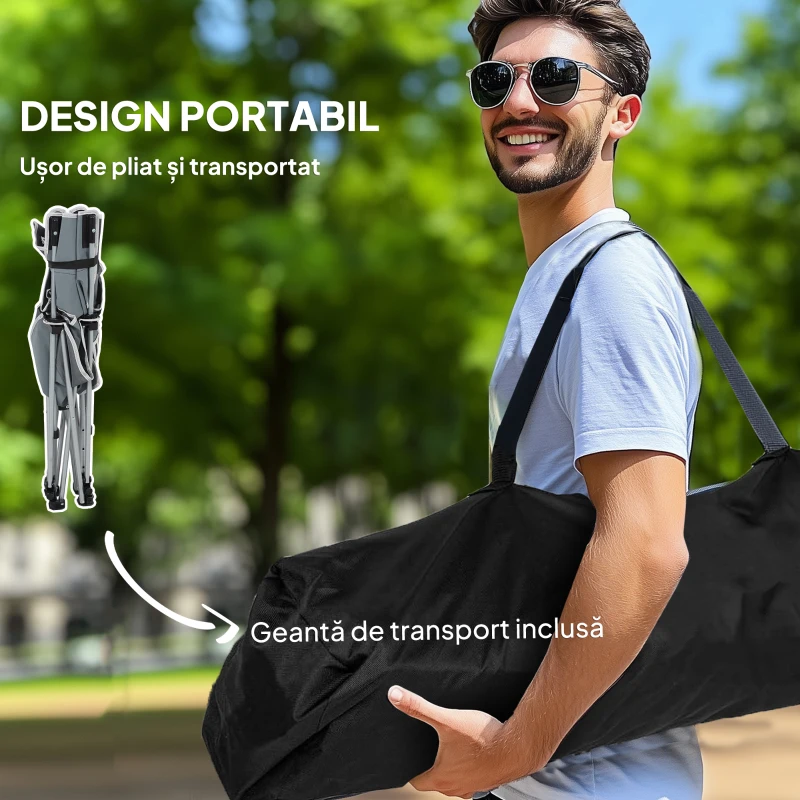 Outsunny Scaun de Camping Pliabil și Rabatabil cu Suport pentru Picioare Detașabil și Tetieră, 82x50/100x88 cm, Negru