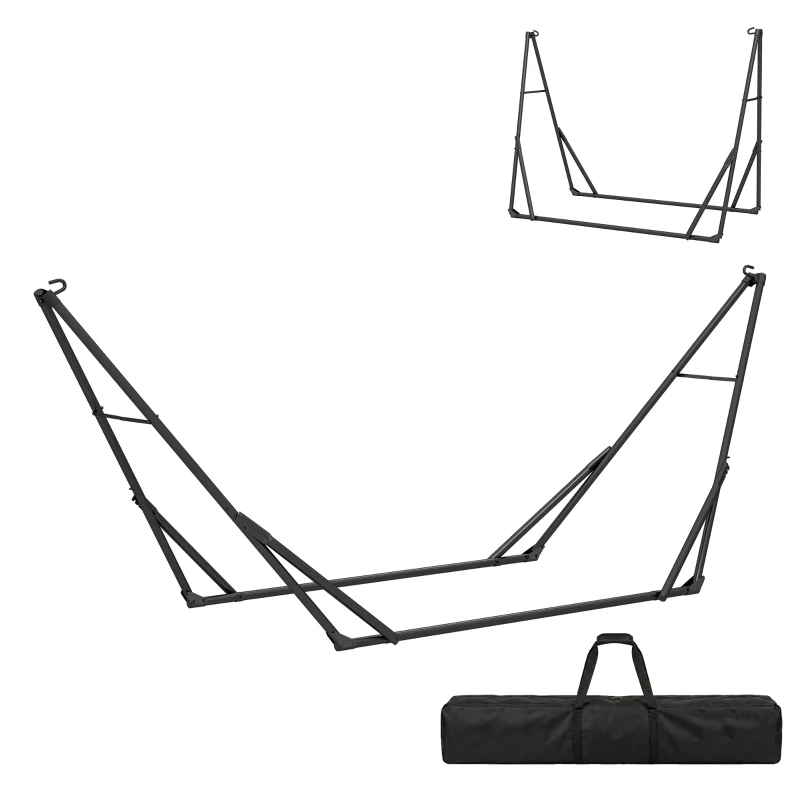 Outsunny Support de Hamac 290 cm, Cadre de Hamac en Acier Pliable, Portable et Réglable avec Sac de Transport, Noir