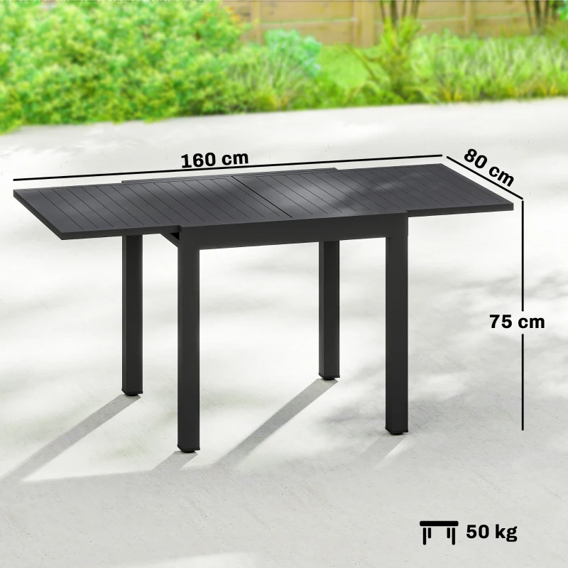 Outsunny Gartentisch Ausziehbarer 80/160 x 80 cm Aluminium Esstisch für 4-6 Personen, Rechteckig mit Lamellenplatte