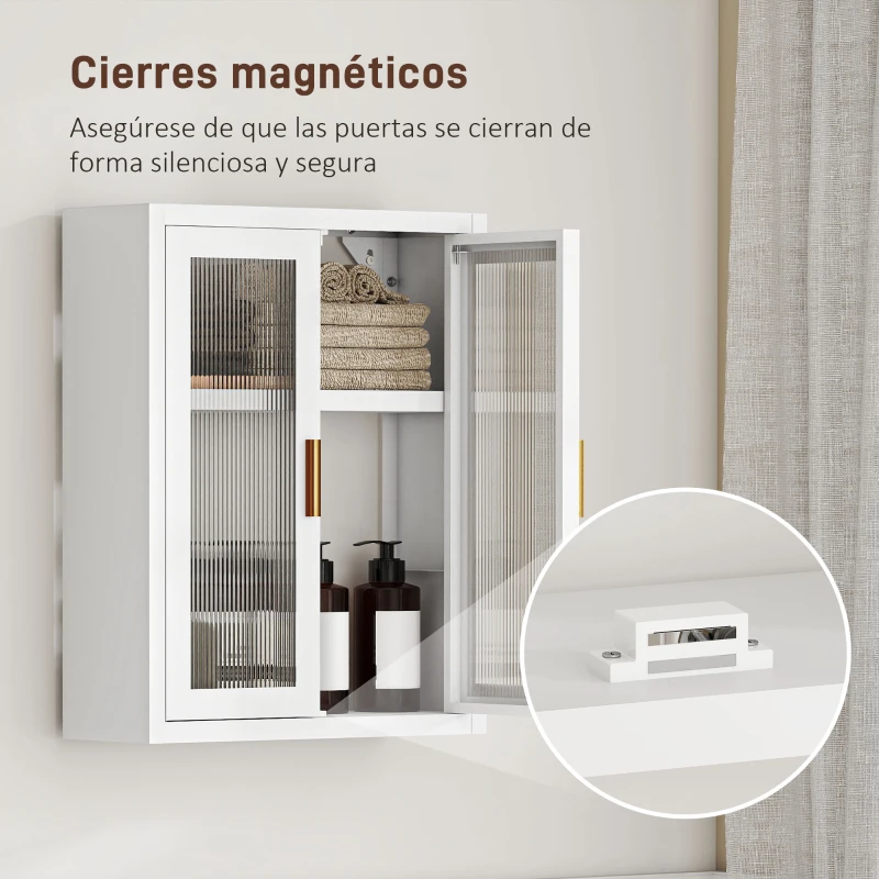 HOMCOM Armario de Baño de Pared Mueble de Baño Colgante Moderno con Estante Ajustable Puertas de Acrílico Blanco