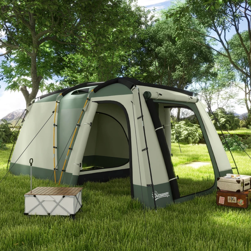 Outsunny Cort de Camping pentru 4 Persoane, Impermeabil, cu Zonă de Dormit și Zonă de Zi, din Poliester, 460x300x200 cm, Verde