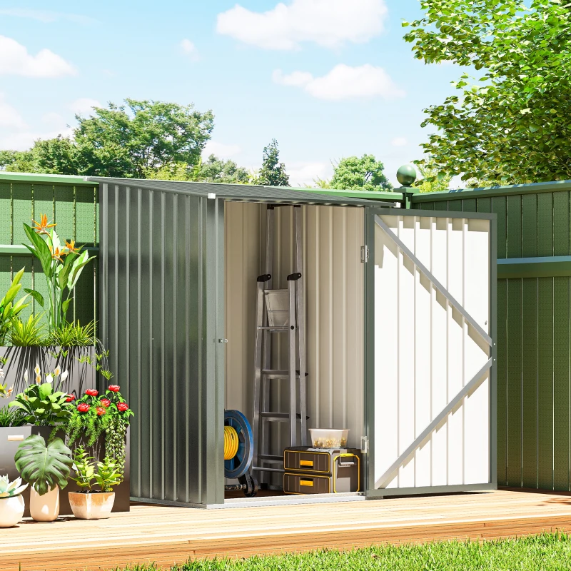 Outsunny Casetta da Giardino Porta Attrezzi in Acciaio Galvanizzato con Porta a Battente, 100x104x160 cm, Argento