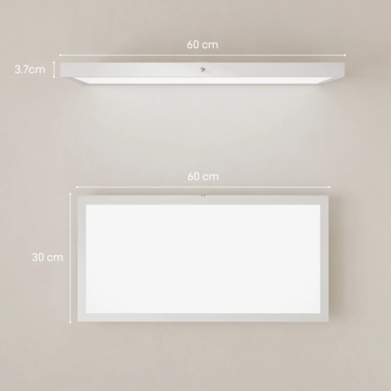 HOMCOM Set 2 Plafoniere LED Subțiri și Minimaliste cu Culoare Reglabilă, din Oțel și Plastic, 60x30x3.7 cm, Alb