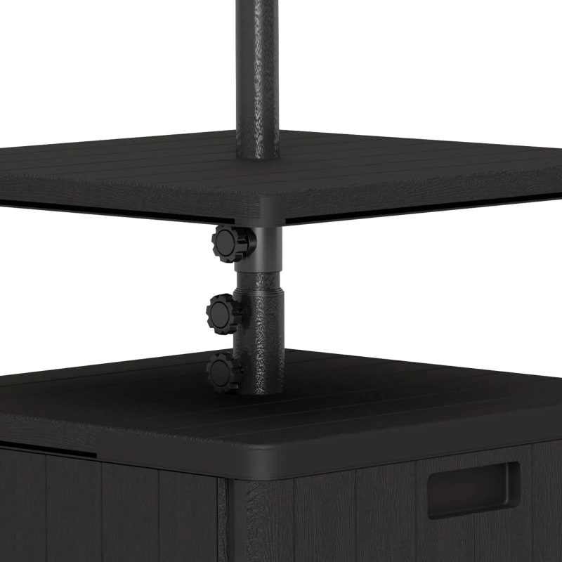 Outsunny Pied de parasol carré avec plateau de table, support parasol en HDPE à roues, remplissage eau sable 53 x 53 x 45 cm noir