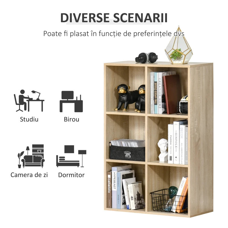 HOMCOM Mobile Libreria Moderno a 6 Cubi in Legno, 65.5x30x97.5 cm, color Rovere