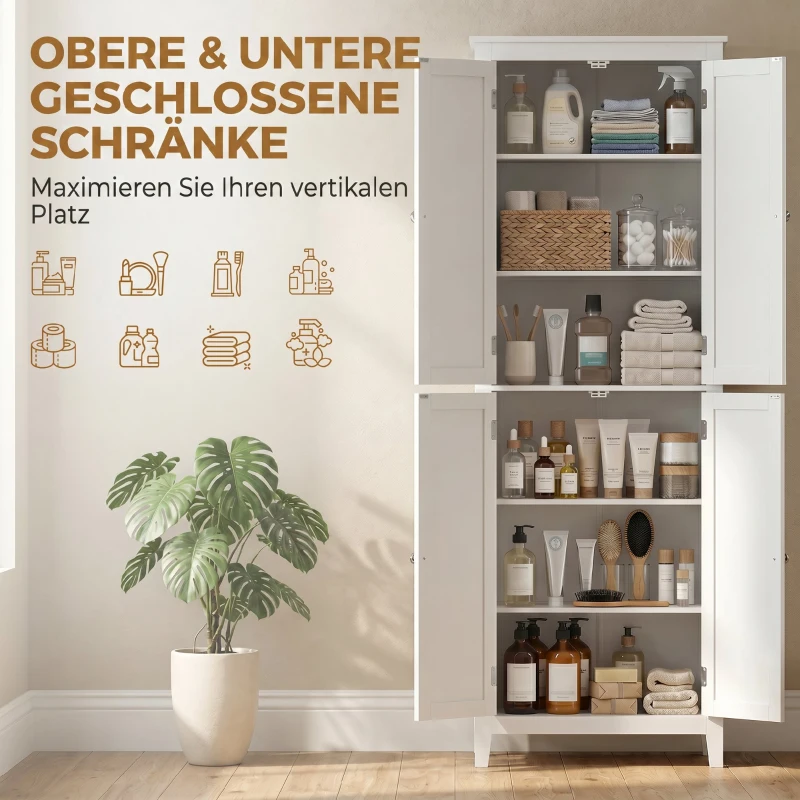 HOMCOM Badezimmerschrank 170 cm hoch, schmaler freistehender Badschrank mit verstellbaren Einlegeböden, für Waschküche