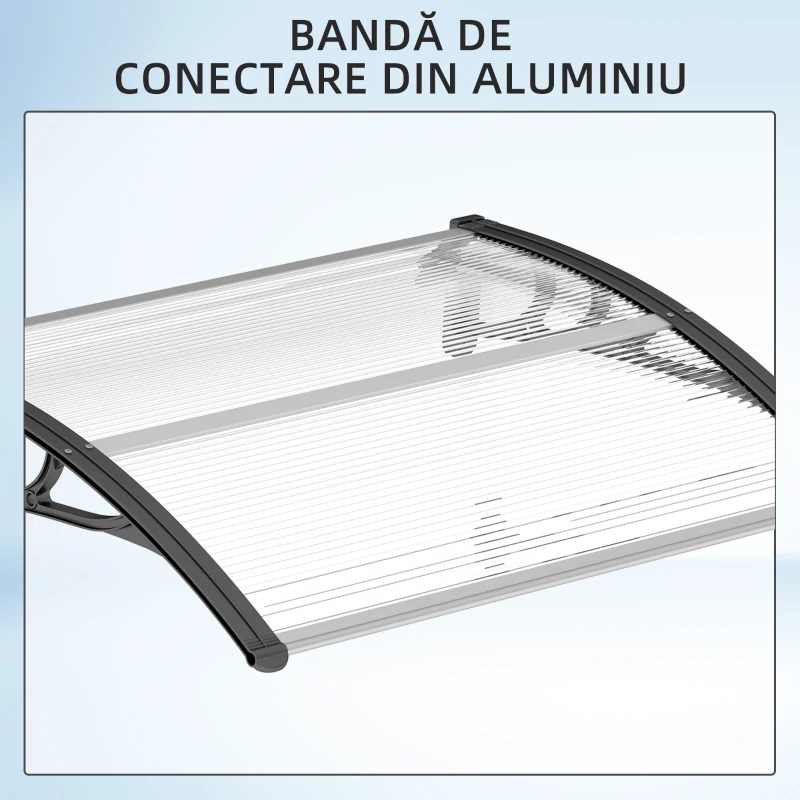 Outsunny Copertină de Exterior Impermeabilă și Anti-UV, din PC, PP și Aluminiu, 75x100x23 cm, Transparentă și Neagră