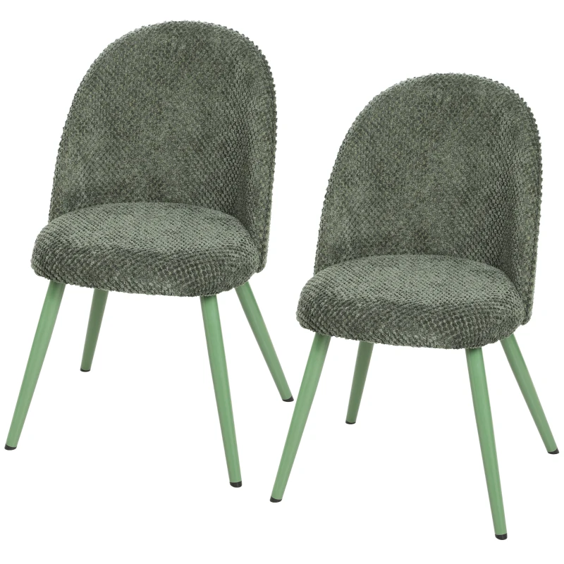 HOMCOM Juego de 2 Sillas de Comedor de Terciopelo con Asiento Acolchado Verde Oscuro