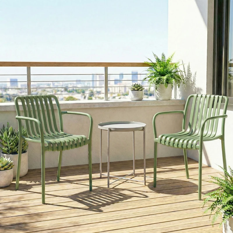 Outsunny Set di 4 Sedie da Patio Impilabili, Sedie da Pranzo da Esterno con Schienale Curvo, Seduta a Doghe e Braccioli