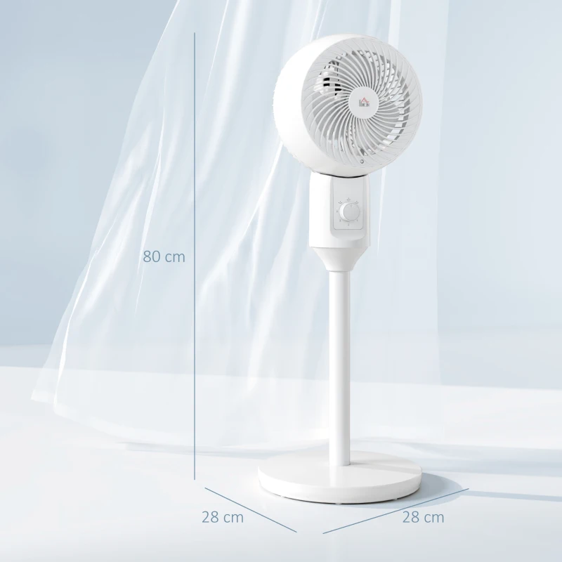 HOMCOM 32" Pedestal Fan, 70° Oscillating 90° Vertical Tilt Air Circulator with 3 Speeds, Standing Fan for Home Office, Bedroom, White