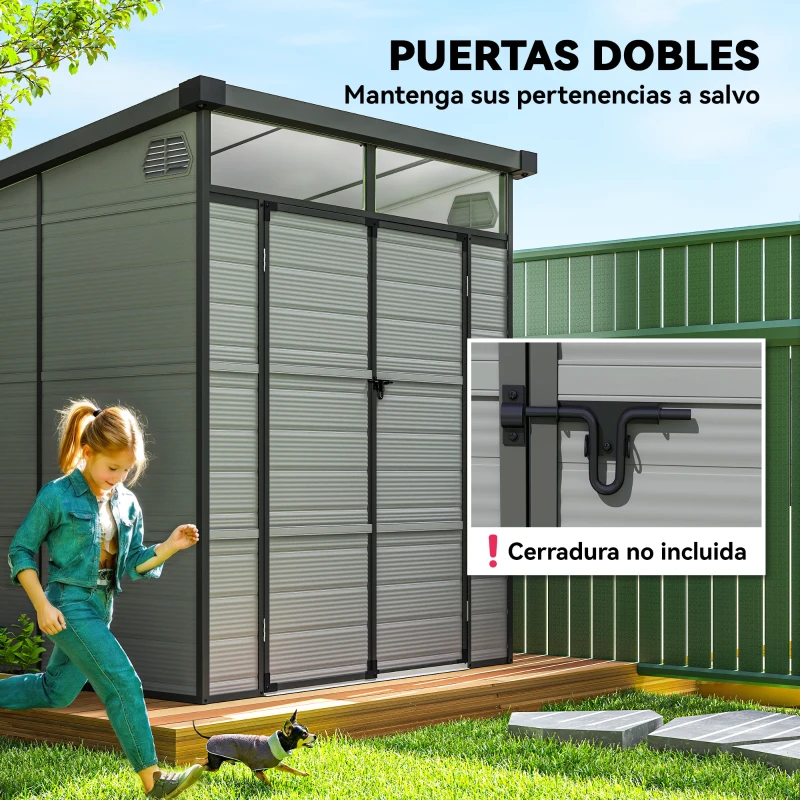Outsunny Caseta de Jardín Exterior 190x191x215 cm con Puerta Corredera Ventana y Ventilación para Almacenar Herramientas Gris