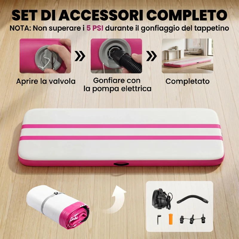 SPORTNOW Tappetino Gonfiabile per Ginnastica, 3,05 m con Pompa Elettrica e Borsa