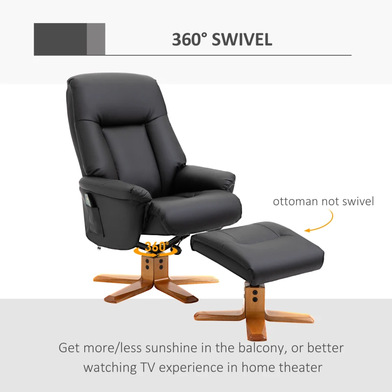 HOMCOM Electric Massage Recliner Chair with Ottoman, Faux Leather Swivel Recliner with Remote Control and 5 Modes for Living Room, Black