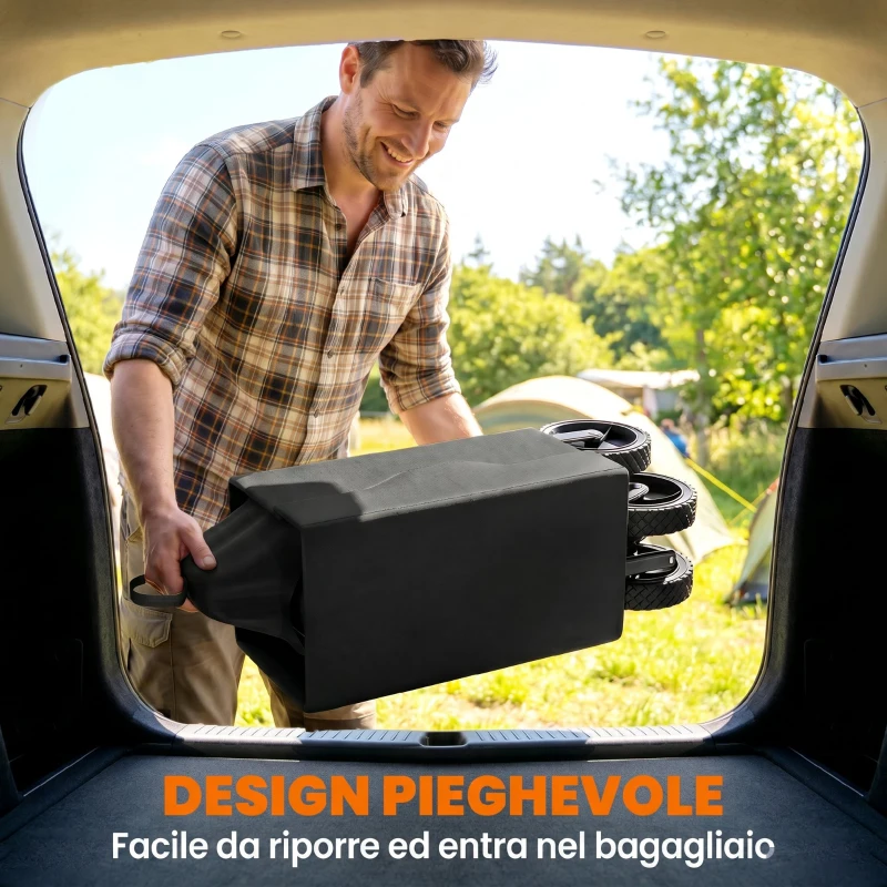 Outsunny Carrello da Giardino da 180L Pieghevole con Pannello Apribile, in Acciaio e Poliestere, 90x48x62 cm, Nero