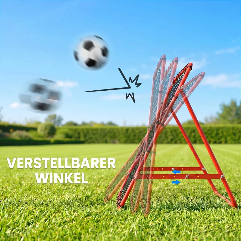 HOMCOM Rebounder für Fußball, 84 x 84 cm Fussball Rebounder mit stufenlos verstellbarem Winkel, Kickback Rückprallwand Fußballtor für Jugendliche Schuss-, Pass- und Ballannahmetraining Rot
