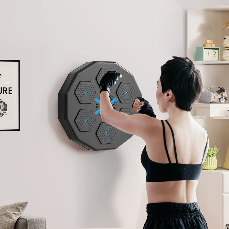 SPORTNOW Mașină de box muzicală montată pe perete, cu conexiune Bluetooth și lumini albastre, 40x40 cm, negru
