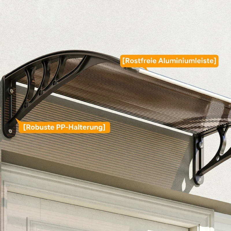 Outsunny Copertină de Exterior Impermeabilă și Anti-UV, din PC, PP și Aluminiu, 75x120x23 cm, Maro și Negru