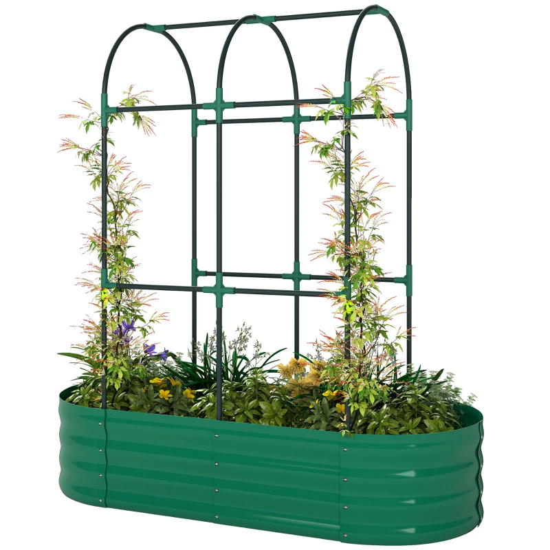Outsunny Galvanised Raised Garden Bed with Arched Trellis, 4 x 2 x 4.6ft Metal Raised Bed for Garden with Open Bottom, Green