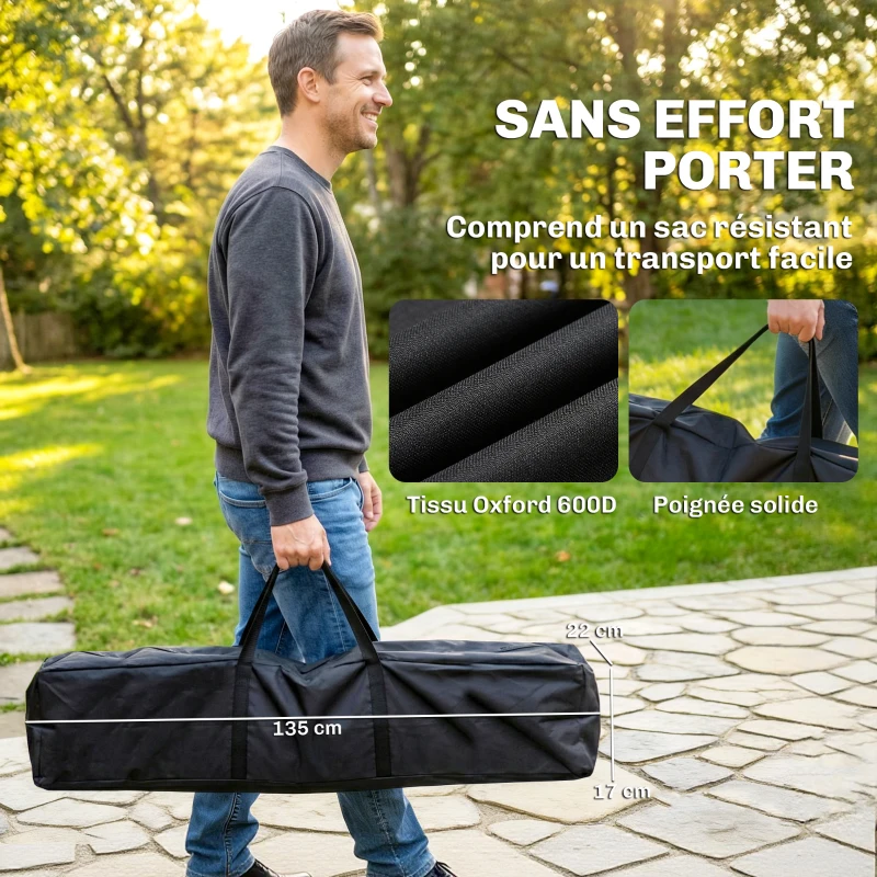 Outsunny Support de Hamac 290 cm, Cadre de Hamac en Acier Pliable, Portable et Réglable avec Sac de Transport, Noir