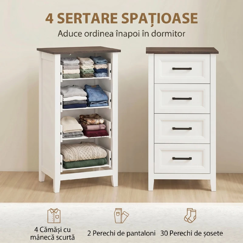 HOMCOM Comodă îngustă compactă economisire spațiu, MDF, 45 x 35 x 87 cm, Alb și Maro