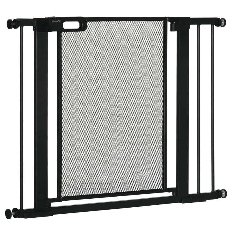 PawHut Pressure Fit Safety Gate, for Staircases, Hallways, Doorways w/ Extensions Kit, 75-103CM Adjustable Width - Black