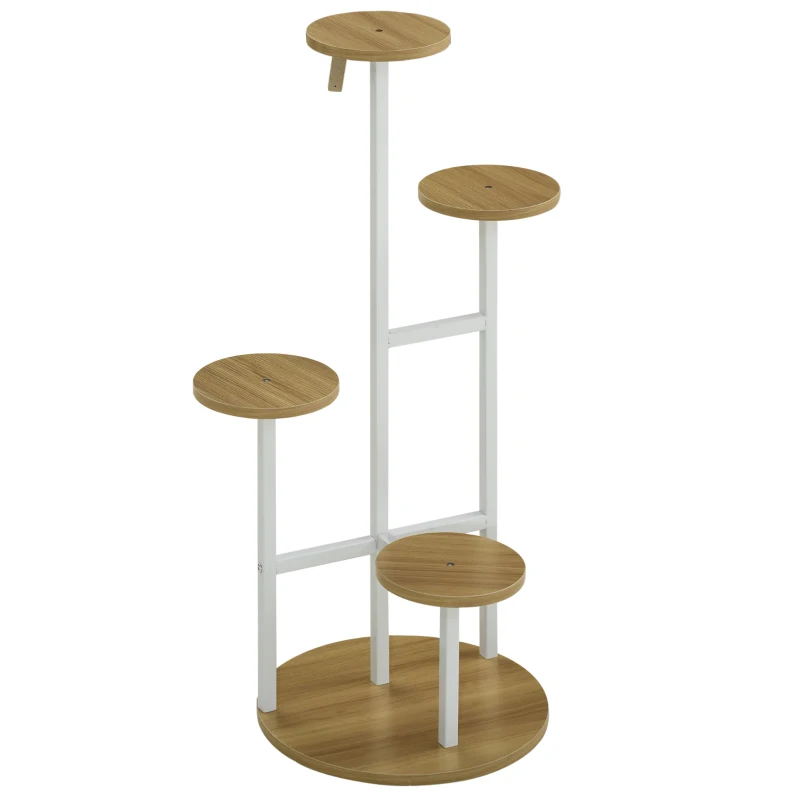 Outsunny Soporte para Plantas de 4 Niveles Estantería para Macetas para Interior y Exterior 40x40x95,5 cm Natural
