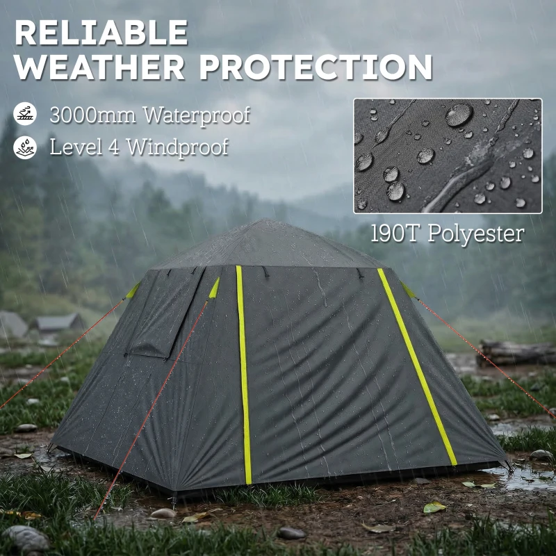 Outsunny Camping Tent 3000mm Waterproof Tent with 2 Doors for 2 Person, Grey & Green