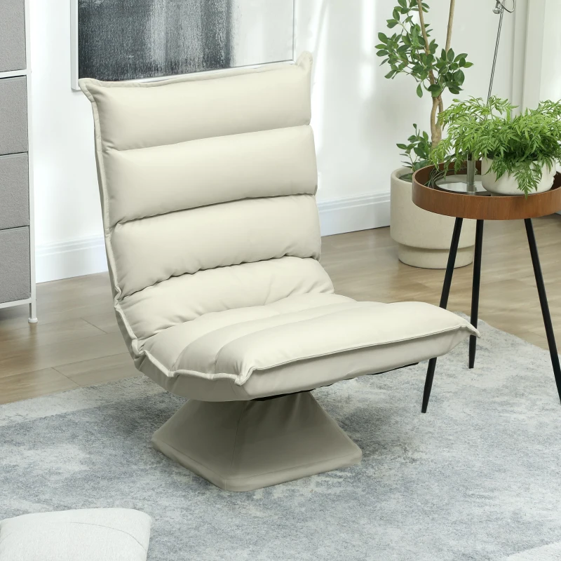 HOMCOM Fauteuil de sol paresseux pivotant 360° avec dossier inclinable design capitonné 62 x 62 x 95 cm beige