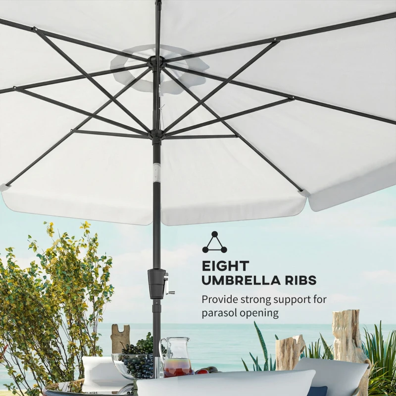 Outsunny 3 m Garden Parasol with Tilt Mechanism & Crank Handle, UPF 30+ Patio Umbrella Outdoor Table Umbrella, Cream White