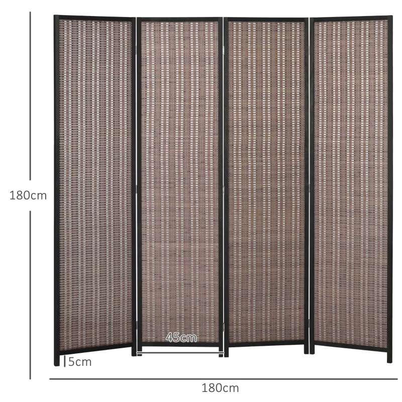 HOMCOM Biombo em Madeira Separador de Ambientes Divisória Dobrável 4 Painéis 180x180 cm Castanho
