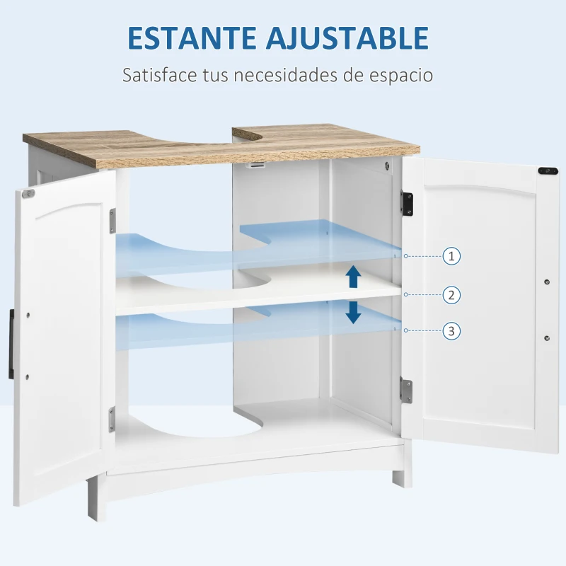 kleankin Mueble para Debajo del Lavabo Armario de Suelo para Baño de Madera Estilo Moderno 60x30x60 cm Blanco