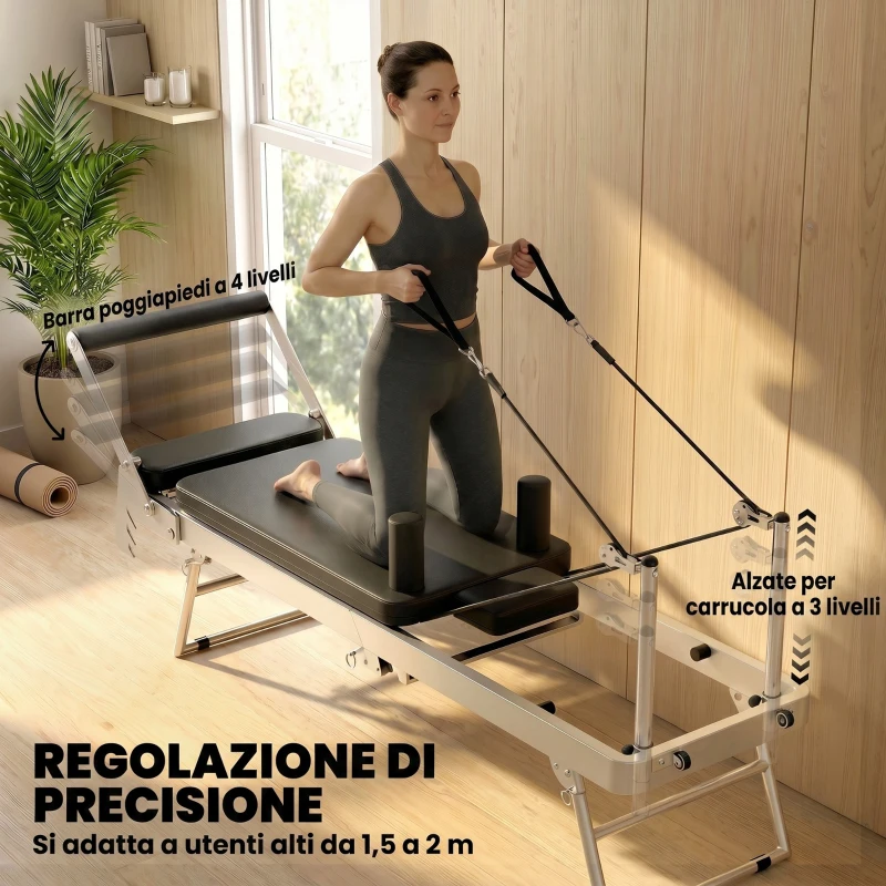 SPORTNOW Reformer Pilates Pieghevole per Casa con 2 Bande Elastiche