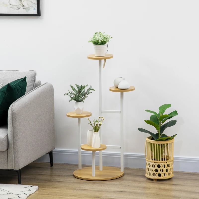 Outsunny Soporte para Plantas de 4 Niveles Estantería para Macetas para Interior y Exterior 40x40x95,5 cm Natural