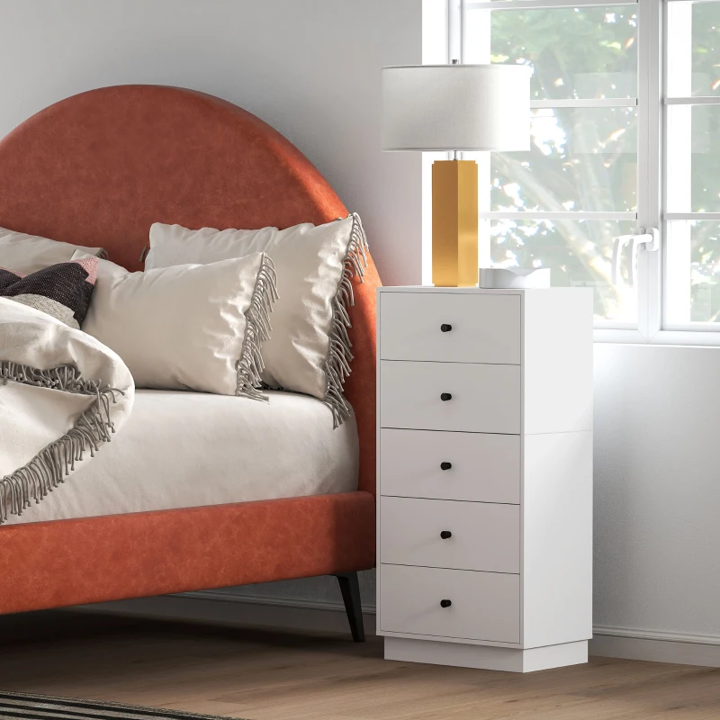 HOMCOM Cómoda Aparador com 5 Gavetas Móvel em Painel de Madeira Estilo Moderno 47x29x95 cm Branco
