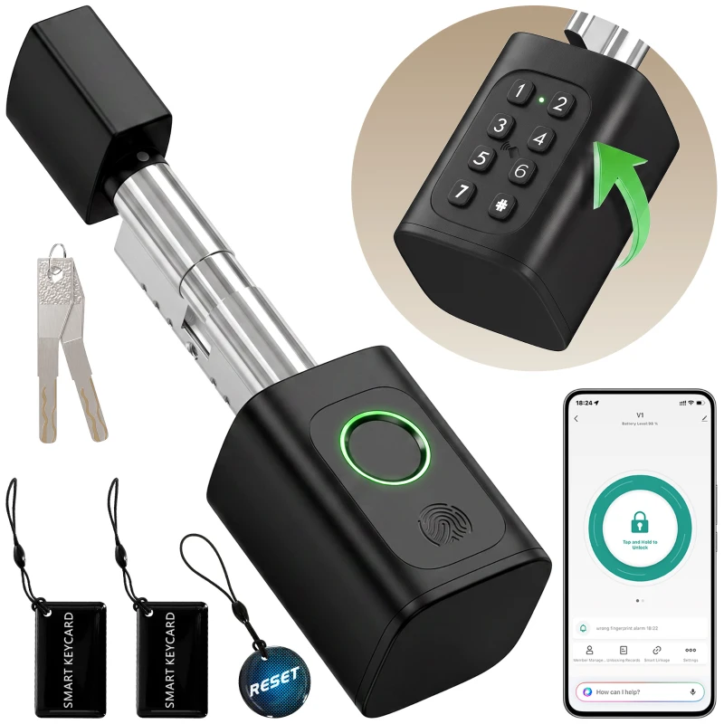 HOMCOM Serrure intelligente 5 en 1 avec empreinte Appli Tuya Bluetooth Code Carte NFC/RF Clé Codes temporaires