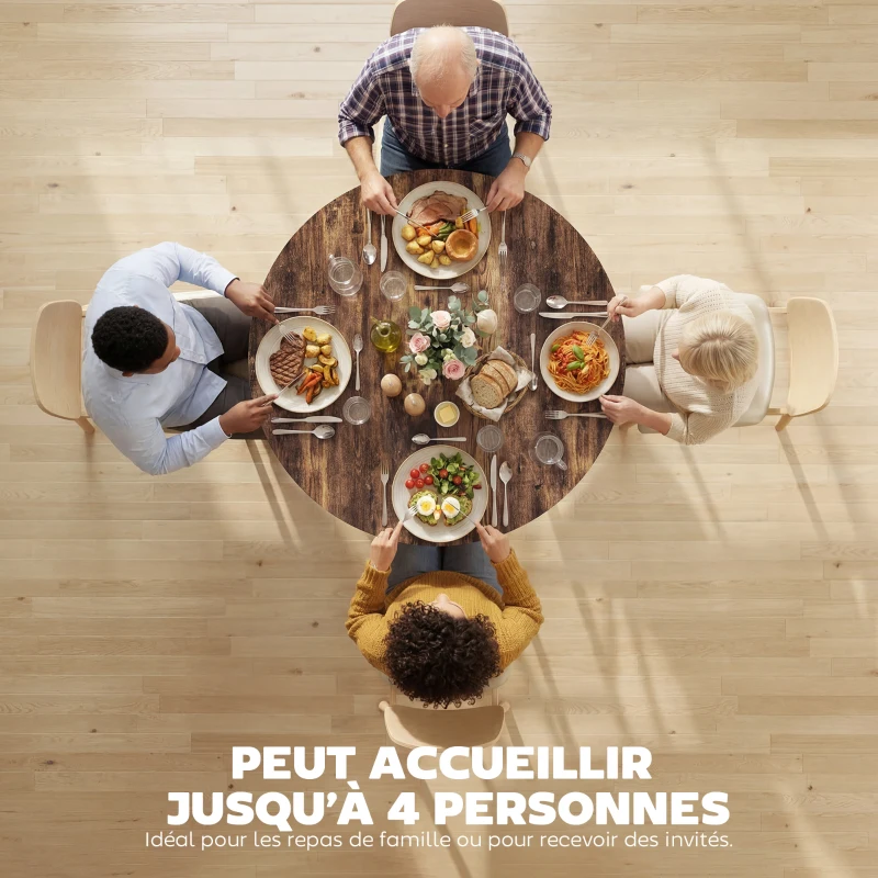 HOMCOM Table à manger ronde pour 4 personnes, Ø 100 x 76 cm, table de cuisine avec large plateau et étagère, brun rustique