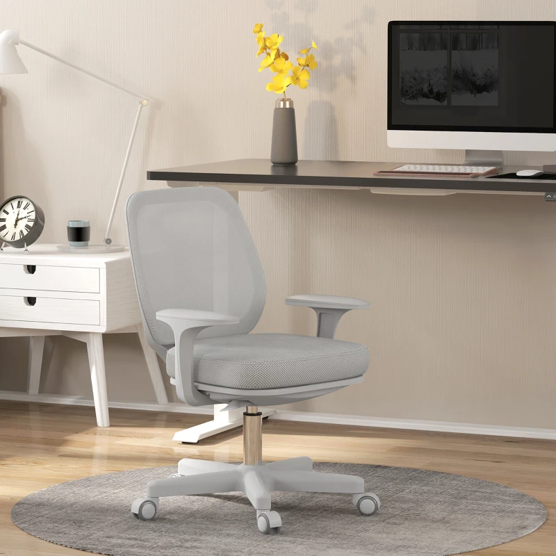 Vinsetto Scaun de Birou Ergonomic și Reclinabil cu Înălțime Reglabilă, cu 5 Roți, 55x48x82.5-94.5 cm, Gri