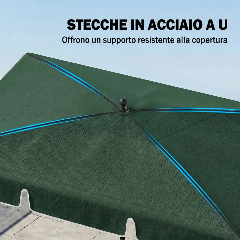 Outsunny Ombrellone da Giardino Rettangolare 2x1.3m con Inclinazione Regolabile e Palo in Alluminio, Verde e Nero