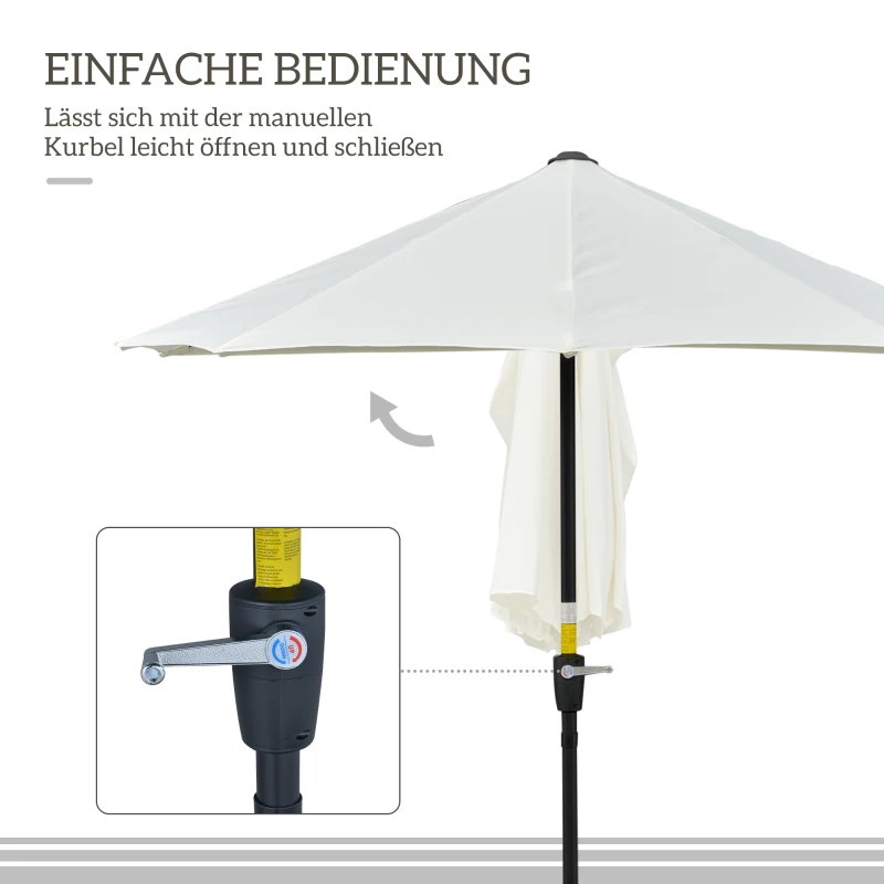 Outsunny Sonnenschirm Halbrund 1,9 x 2 m Doppelsonnenschirm mit Handkurbel Ständer Cremeweiß