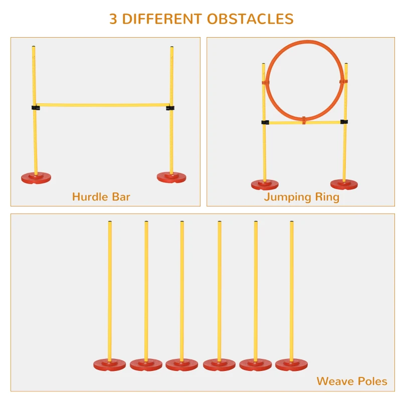 PawHut Dog Agility Equipment Training Portable Obstacle for Pet w/Adjustable Hurdles, Jumping Ring, Weave Poles