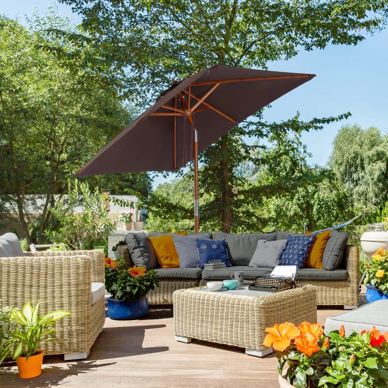 Outsunny Sonnenschirm 200 x 150 x 235 cm Knickbarer Gartenschirm 3-stufig einstellbar rechteckig Strandschirm wasserabweisend und UV-beständig für Strand Balkon Terrasse Garten Kaffee