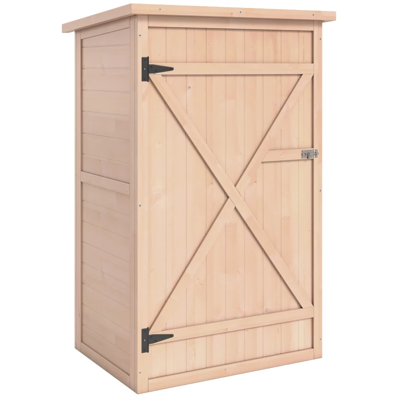Outsunny Armario de Jardín de Madera para Exterior para Herramientas con 2 Estantes Techo Asfáltico 75x56x115cm Natural