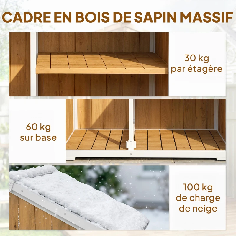 Outsunny Armoire de Jardin Abri de Jardin Étanche avec Toit en Métal Double Porte pour Outils de Jardinage 105x55x179cm Naturel