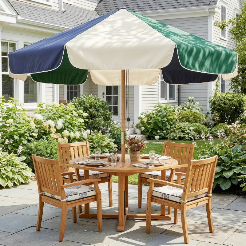 Outsunny Ombrellone da Giardino con Telaio Effetto Legno, Tettuccio a Blocchi di Colore con 8 Stecche, UV 30+