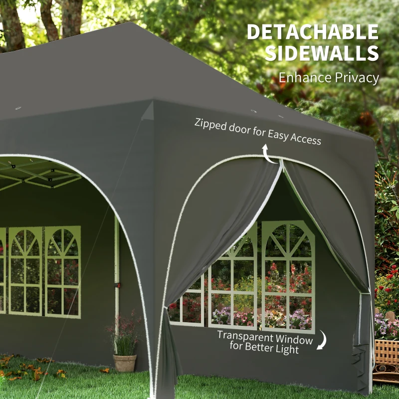 Outsunny 3 x 6m Pop Up Gazebo Shelter with Sides, 6 Sandbags, Peak Top Garden Party Tent Marquee with Carry Bag, Dark Grey