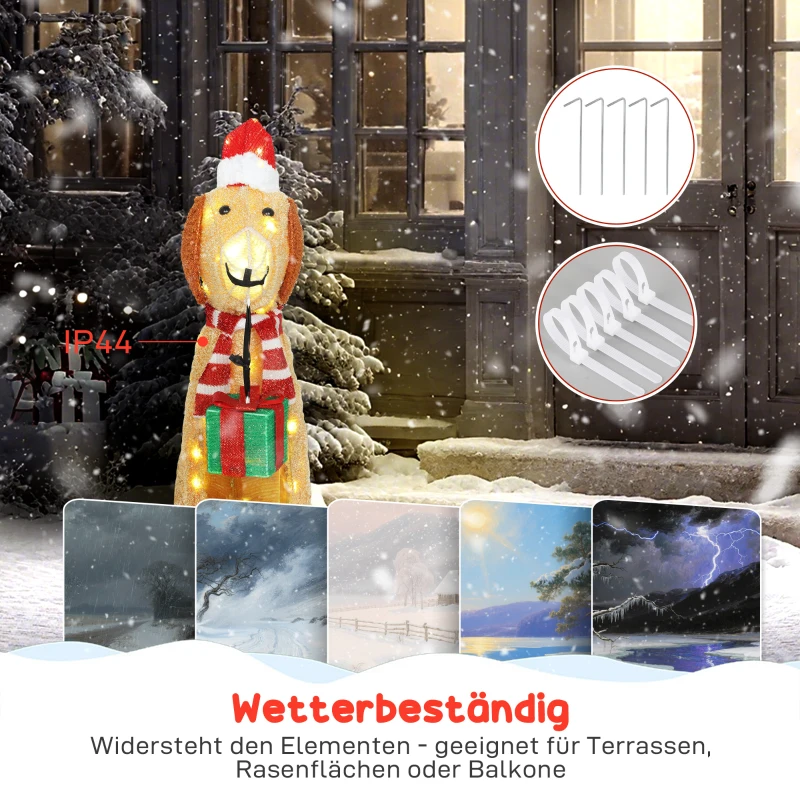 Outsunny Weihnachtsdekoration, Beleuchteter Weihnachtswelpe mit 74 warmweißen LED-Lichtern, 64 x 20 x 70 cm, Gelb