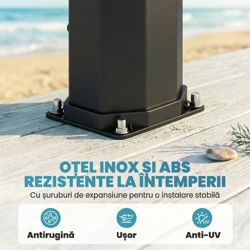 Outsunny Duș Solar 60L, Duș de Grădină Exterior cu 2 Capete de Duș Încălzit, Negru