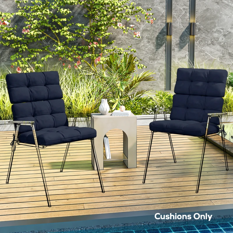 Outsunny 2-Piece Seat Cushion Replacement with Backrest, Garden Patio Chair Cushions Set with Ties, Dark Blue