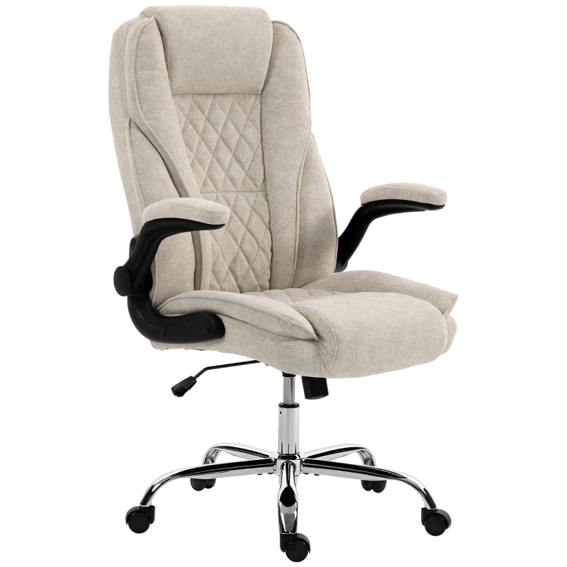 HOMCOM Fauteuil de bureau, chaise bureau ergonomique, hauteur réglable, accoudoirs relevables, 70 x 70 x 114-122 cm, beige