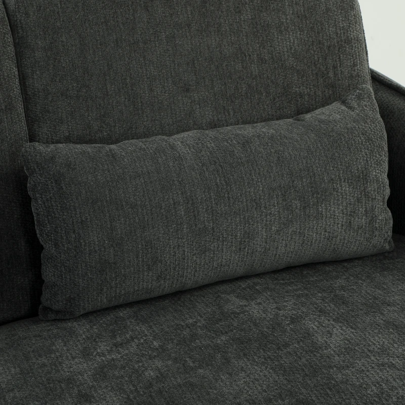 HOMCOM Sofá-Cama 2 Lugares 3 em 1 com Mesa Auxiliar Porta-Copos Encosto Ajustável Bolsos Laterais 2 Almofadas Cinzento Escuro
